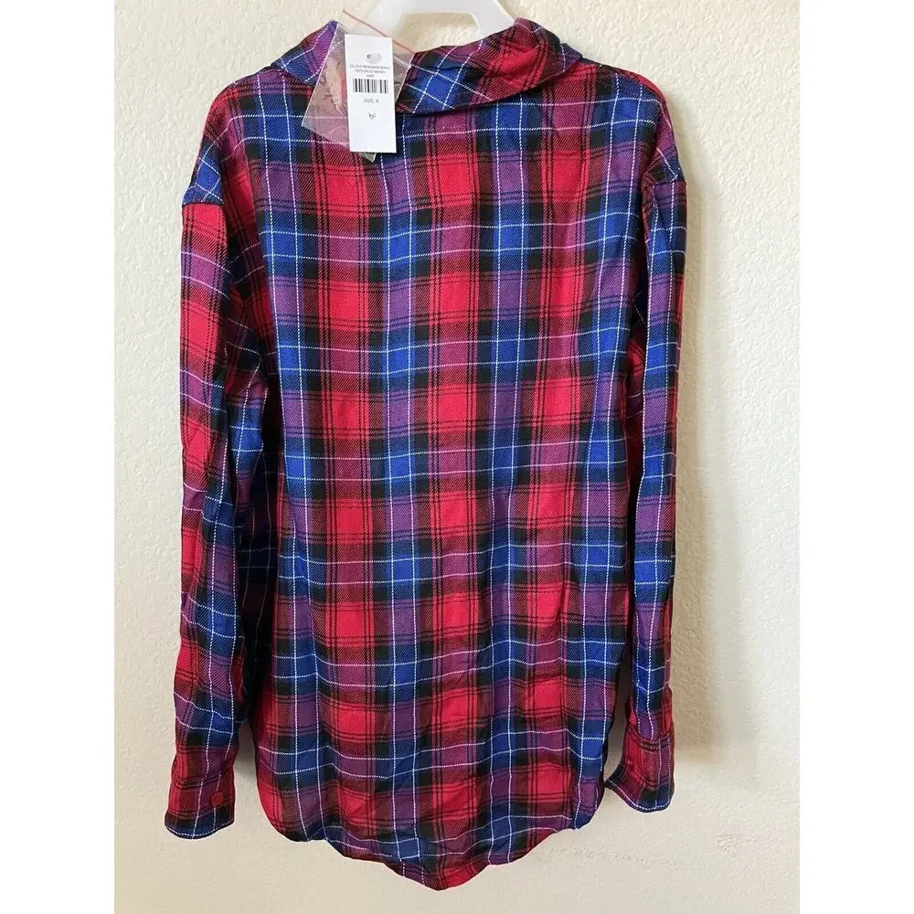 Justice Ladybug Red Perfect Plaid Button Up Collared Long Sleeve Shirt Size 8